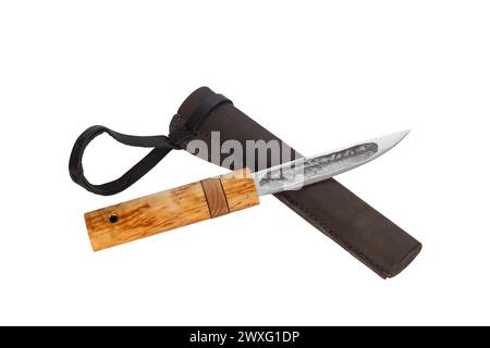 Traditional Yakut hunting knife with a wooden handle. Isolated on white background Stock Photo