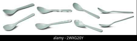 plastic baby feeding spoons, made non toxic and food grade plastic that safe for infants, easy to use and gentle, isolated white background Stock Photo