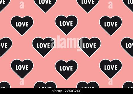 Seamless pattern black heart and word love. Vector illustration. Stock Vector