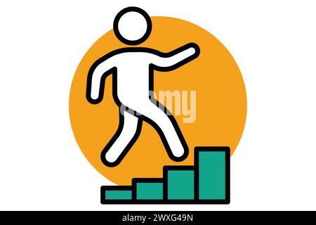 step icon. people climb stair. icon related to action plan, business. flat line icon style. business element illustration Stock Vector