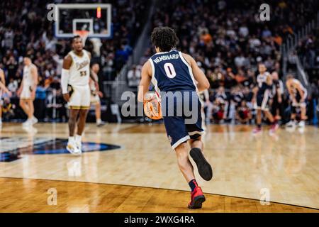 Detroit, United States. 29th Mar, 2024. Ryan Nembhard of Gonzaga Bulldogs in action against the Purdue Boilermakers in the Sweet 16 round of the NCAA Men's Basketball Tournament at Little Caesars Arena. Final score; Purdue 80:68 Gonzaga Credit: SOPA Images Limited/Alamy Live News Stock Photo