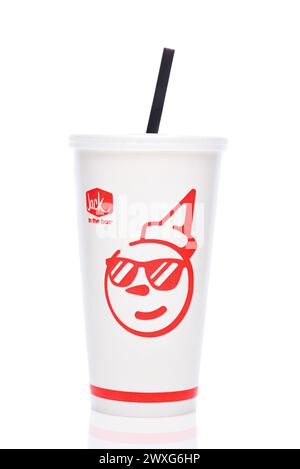 IRVINE, CALIFORNIA - 30 MAR 2024: A disposabel drink cup from Jack in the Box fast food restaurant. Stock Photo