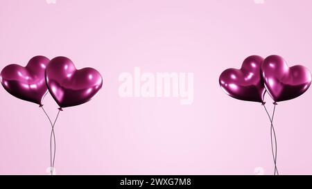 Abstract light purple background with heart shaped purple balloons 8k illustration. Stock Photo