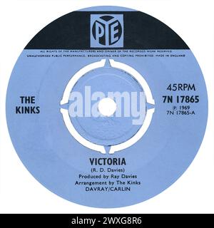45 RPM 7' UK record label of Victoria by The Kinks on the Pye label from 1969. Written and produced by Ray Davies. Stock Photo