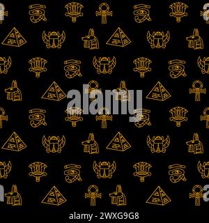 Seamless pattern with Egypt icons on a black background Stock Vector