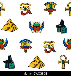 Seamless pattern with Egypt icons, culture ancient elements Stock Vector