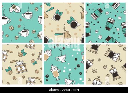 Decorative pattern set with coffee cups concept Stock Vector
