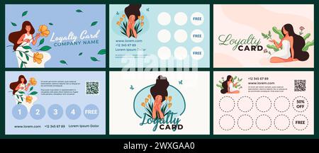 Loyalty card design set for beauty procedures Stock Vector
