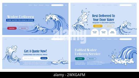 Web page design set for bottled water delivery Stock Vector