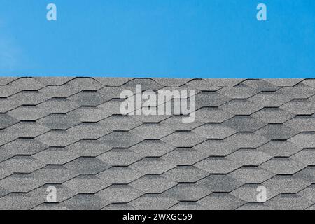 Blue Sky Tile Roof House Abstract Pattern Architecture Surface Background Home Texture. Stock Photo