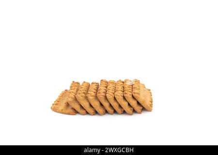 Sweet rectangular bar shape biscuits in row on isolated white background Stock Photo