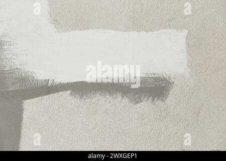 White Light Beige Paint Brush Strokes Abstract Wall Design Surface Texture Background Pattern. Stock Photo