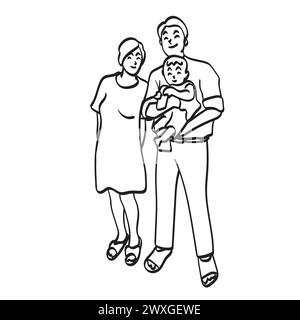 Parents with newborn baby illustration vector hand drawn isolated on white background Stock Vector