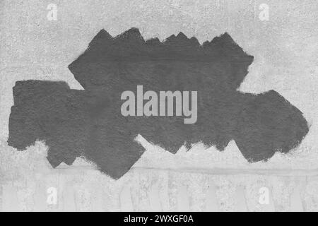 Dark black paint brush strokes abstract wall design blank space for text empty concrete grey background pattern. Stock Photo