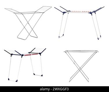 Set of empty clothes dryers on white background Stock Photo