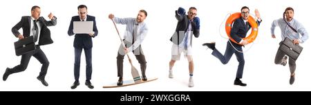 Collage of funny businessmen on white background Stock Photo