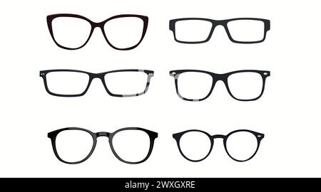 Black and white Glasses frames. Vector Isolated Set of Different Glasses Frames Stock Vector