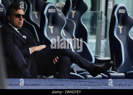 Juventus sport director Cristiano Giuntoli looks during the Serie A football match between SS Lazio and Juventus at the Olimpico Stadium Roma, centre Italy, on March 30, 2024. Stock Photo