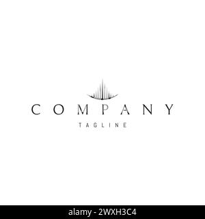 A vector logo with an abstract image of a castle made of light with a moon at the base. Stock Vector