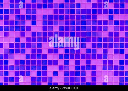 Blue Purple Mosaic Tile Bath Bathroom Pool Square Texture Abstract Pattern Background. Stock Photo
