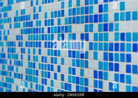 Blue Mosaic Tile Bath Bathroom Or Pool Square Texture Abstract Pattern Background. Stock Photo