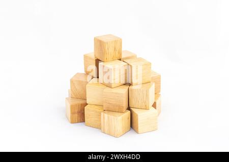 A pile of blank wooden cubes on a white isolated background Stock Photo