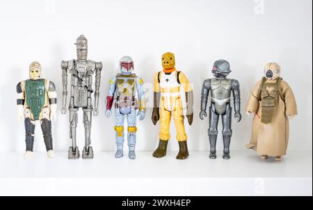 Vintage Star Wars action figure display - Bounty hunters from The Empire Strikes Back Stock Photo