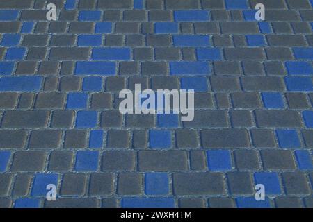 Blue Grey Paving Slab Floor Surface Street Texture City Background Tile Mosaic Urban Stone Road. Stock Photo