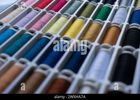 Many threads of different colors in one box Stock Photo