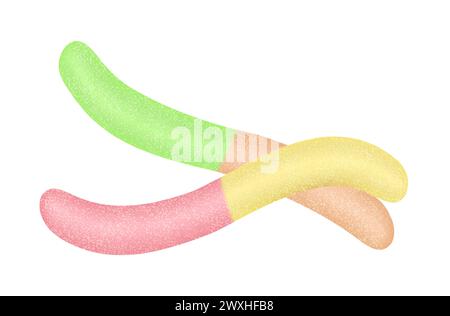 3D jelly candy, colorful long soft chewy worms to taste and enjoy vector illustration Stock Vector