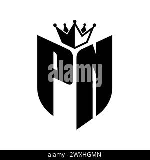 PN Letter bold monogram with shield and crown outline shape with black ...