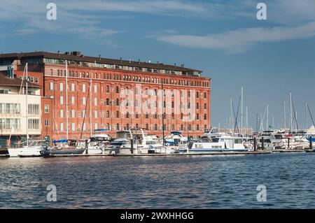 A harbor at Fells Point in the city of Baltimore Maryland on a sunny day. Stock Photo