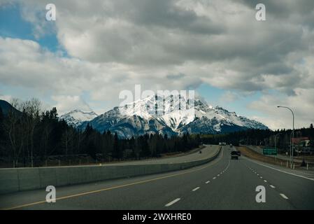 Trans-Canada highway in Banff National Park, showing the wildlife crossing overpass Stock Photo