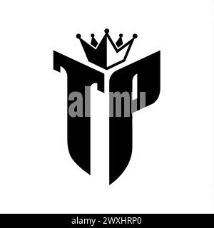 TP Letter monogram with shield shape with crown black and white color design template Stock Photo