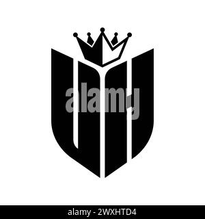 UH Letter monogram with shield shape with crown black and white color design template Stock Photo