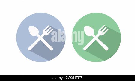 Vector Isolated Food Take Away Sign or Icon Set with a knife and a fork, Green and Blue Stock Vector