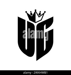 VG Letter bold monogram with shield and crown outline shape with black ...