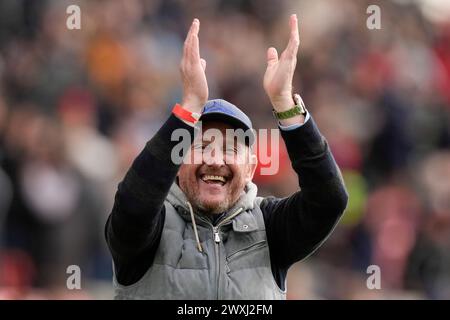 Sale Sharks co=owner Simon Orange salutes the fans after during the Gallagher Premiership match Sale Sharks vs Exeter Chiefs at Salford Community Stadium, Eccles, United Kingdom, 31st March 2024  (Photo by Steve Flynn/News Images) Stock Photo