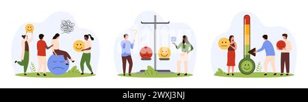 Stress level, mood scale. Man solves problems and reduces psychological ...