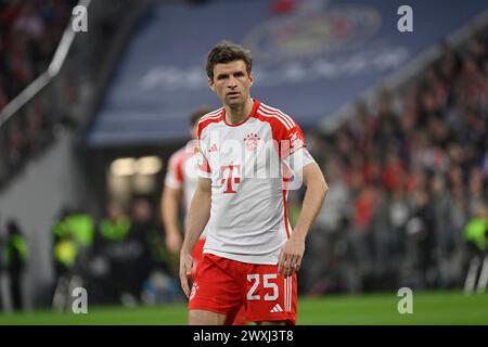 MUNICH, Germany. , . 25 Thomas MUELLER, Müller during the Bundesliga Football match between Fc Bayern Muenchen and Borussia Dortmund, BvB, at the Allianz Arena in Munich on 30. March 2024, Germany. DFL, Fussball, 0:2(Photo and copyright @ Jerry ANDRE/ATP images) (ANDRE Jerry/ATP/SPP) Credit: SPP Sport Press Photo. /Alamy Live News Stock Photo