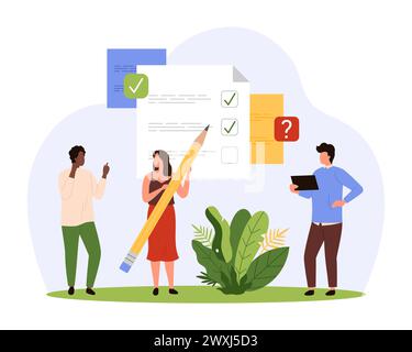 Man holding a pencil and list of tasks. or questionnaire Stock Vector ...