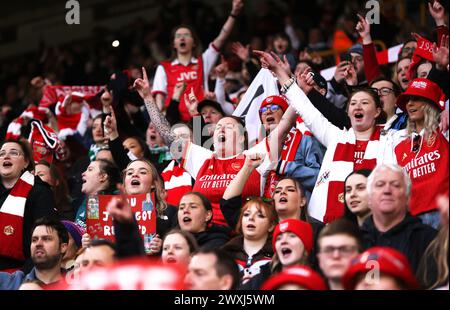 Wolverhampton, UK. 31st Mar, 2024. Fans of Arsenal celebrate following the The FA Women's Continental League Cup match at Molineux, Wolverhampton. Picture credit should read: Cameron Smith/Sportimage Credit: Sportimage Ltd/Alamy Live News Stock Photo