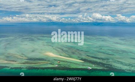 Top view of sandbar and coral reef in turquoise water. Negros, Philippines. Stock Photo