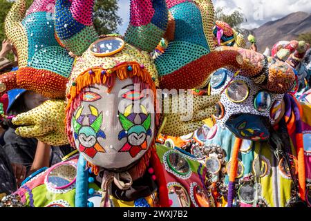 Local People Dressed In Devil Costumes Take Part In The Annual Carnival In Tilcara, Jujuy Province, Argentina. Stock Photo