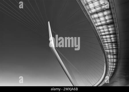 the famous String Bridge at the entrance to the city of Jerusalem in black and white, Israel Stock Photo