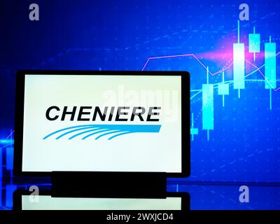 Germany - March 31, 2024:   In this photo illustration,  Cheniere Energy, Inc.  logo seen displayed on a tablet Stock Photo