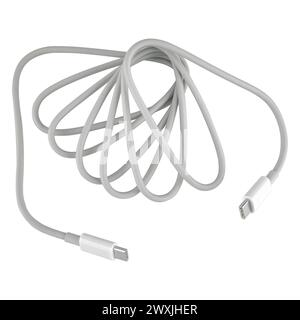 Cable and Type-C connector are white in color, on a white background Stock Photo