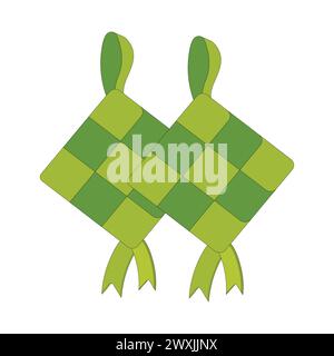 Vector illustration of ketupat, a Eid tradition in Indonesia, Hanging ketupat vector clip art icon for ramadan and Eid Al Fitr decoration element Stock Vector