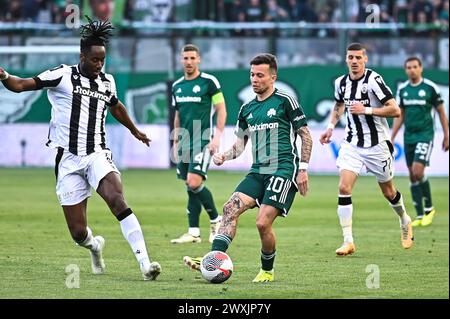 Athens, Lombardy, Greece. 31st Mar, 2024. 10 BERNARD of Panathinaikos FC is playing during the Greek Super League, Play Offs, match between Panathinaikos FC and PAOK FC at Apostolos Nikolaidis Stadium, on March 31, 2024, in Athens, Greece (Credit Image: © Stefanos Kyriazis/ZUMA Press Wire) EDITORIAL USAGE ONLY! Not for Commercial USAGE! Stock Photo