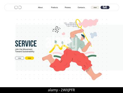 Life Unframed: Cloud catcher -modern flat vector concept illustration of running man with butterfly net. Metaphor of unpredictability, imagination, wh Stock Vector